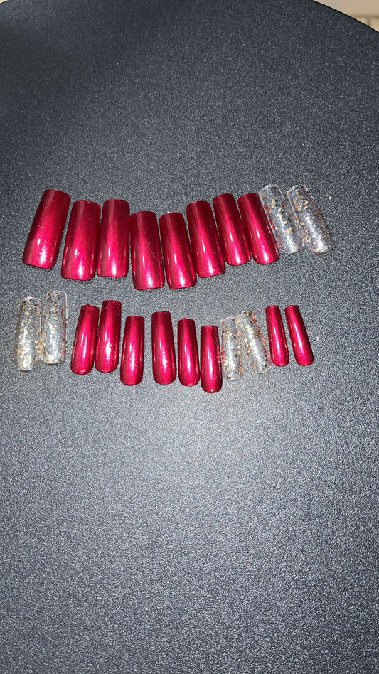 Date night red glitter nails